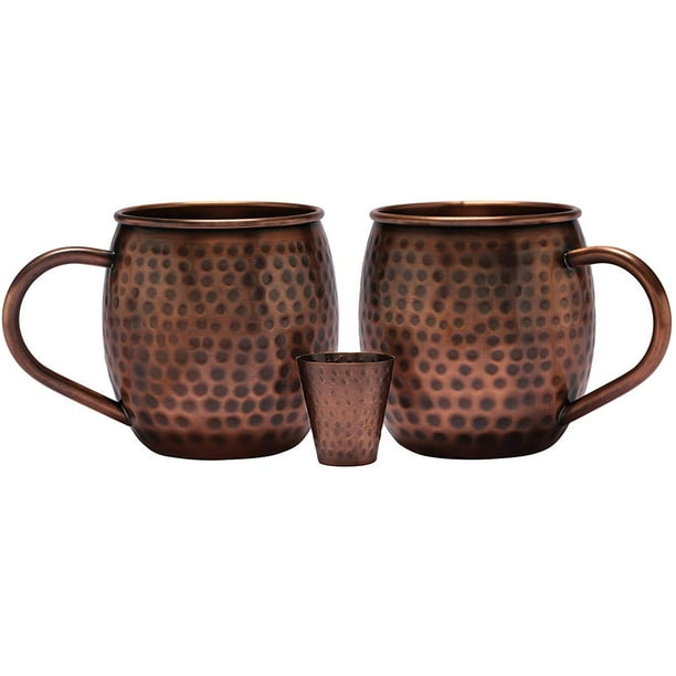 Melange 16 Oz Antique Finish Copper Classic Mug for Moscow Mules Set of 2 with One Shot Glass No Lining Includes Free Recipe Card 712166790090 Heavy Gauge 100% Pure Hammered Copper Melange 16 Oz Antique Finish Copper Classic Mug for Moscow Mules Set of 2 with One Shot Glass No Lining Includes Free Recipe Card 712166790090 Heavy Gauge 100% Pure Hammered Copper